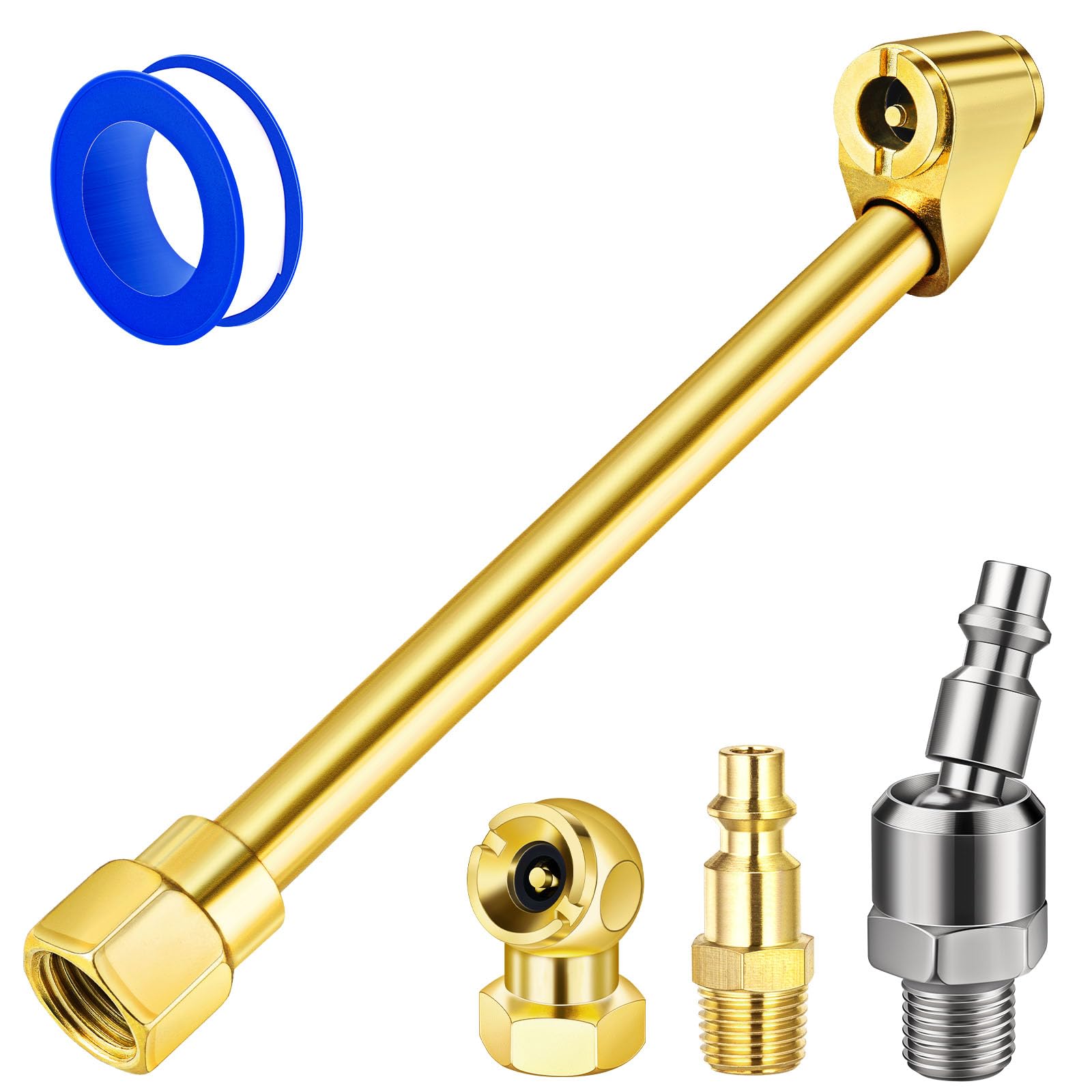 5-Pack 360 Swivel Dual Head Air Chuck Kit, 1/4'' Female Npt Closed Ball Tire Chuck With Standard Brass Quick Plug,2-Way Connecti